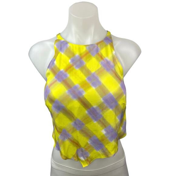 & Other Stories Yellow Purple Plaid Sleeveless Tank Cami  Camisole Crop Top Sz 2 - Picture 1 of 9